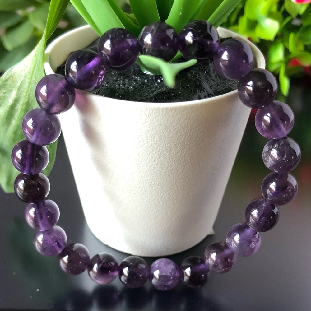 Amethyst 8mm Natural Stone Beads Stretchable Bracelet